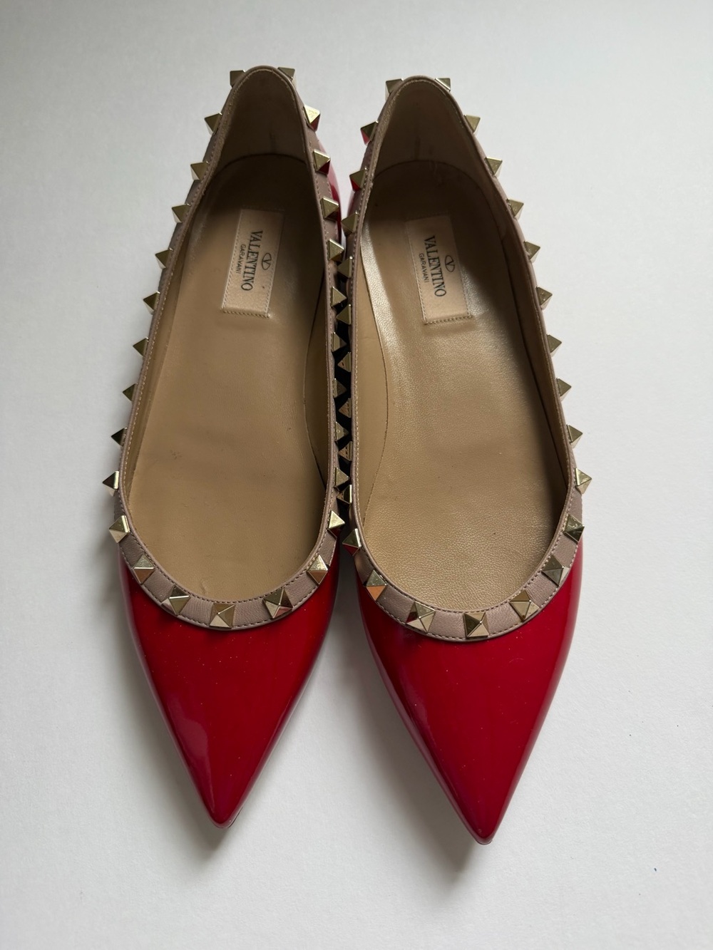 Valentino Garavani Red Patent Rockstud Pointed Ballet Flats